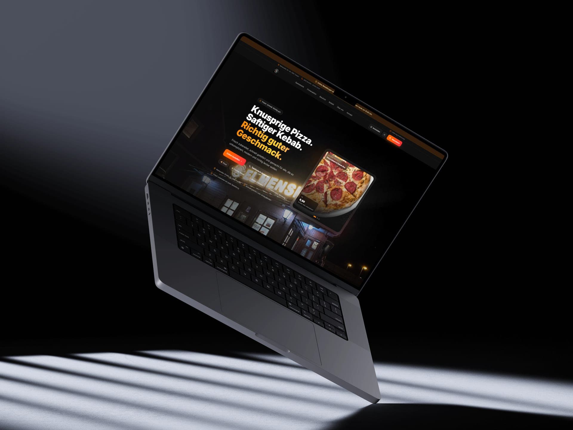 Website der El Menshawi Pizzeria auf einem Laptop