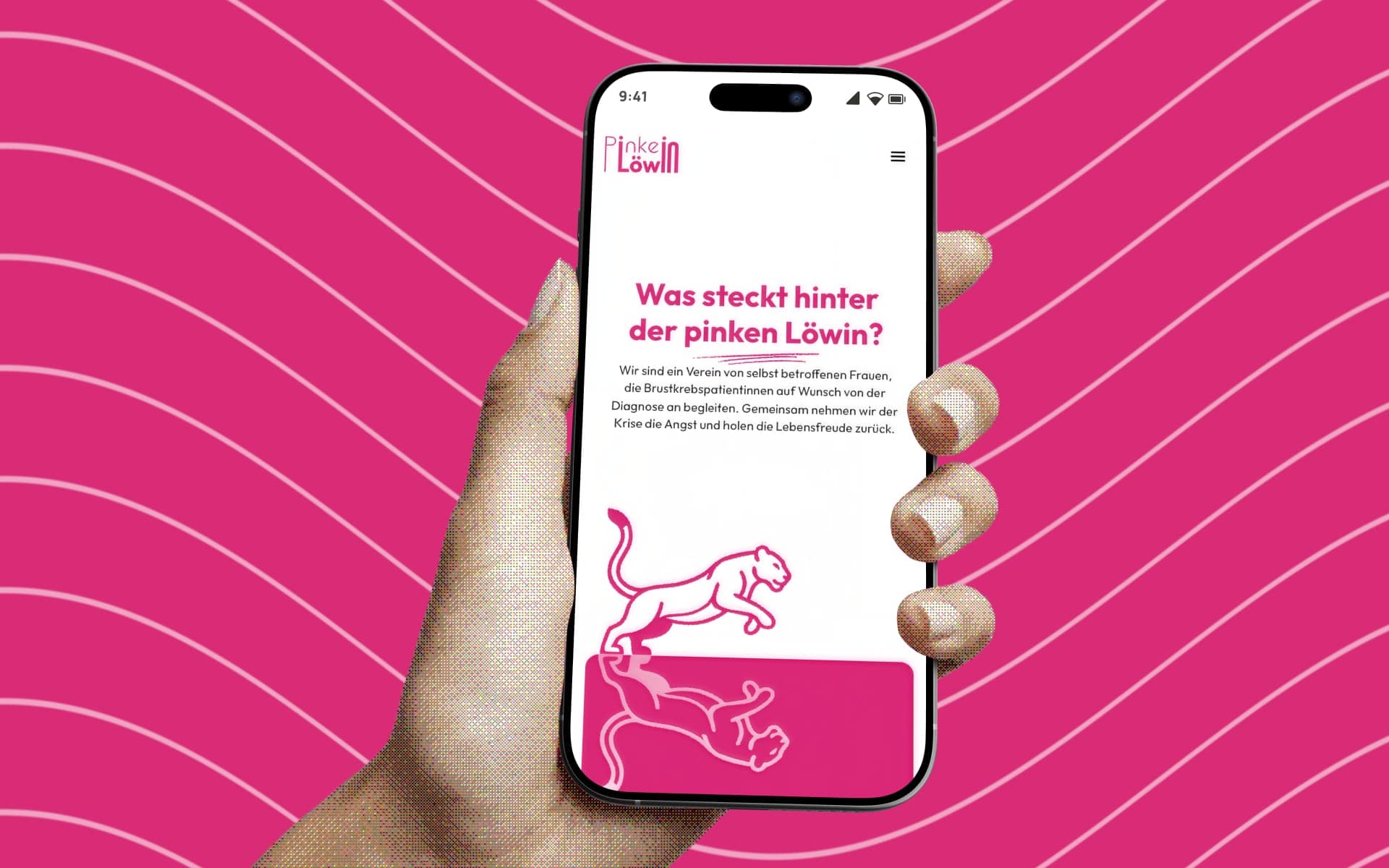 Pinke Löwin Website auf einem Smartphone
